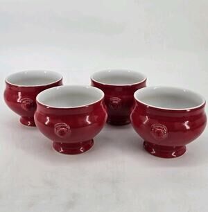 4 Emile Henry Discontinued Provencal Red White Lion Head Soup Bowls 6600